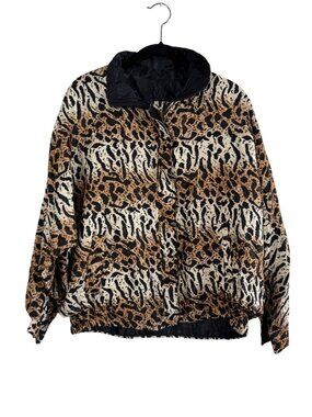 Vintage Reversible Leopard Print Jacket One Size Black & Tan Polyester